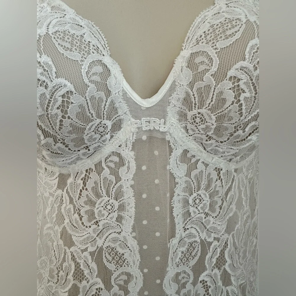LA Perla Vintage Sheer Lace Plunge Bodysuit in Ivory